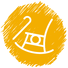 Symbol für Altersvorsorge: Schaukelstuhl und Gehstock auf orangem Hintergrund.