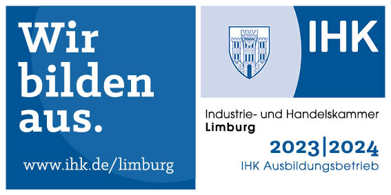 IHK-Ausbildungsbetrieb Limburg 2023|2024 – „Wir bilden aus.“ mit IHK-Logo